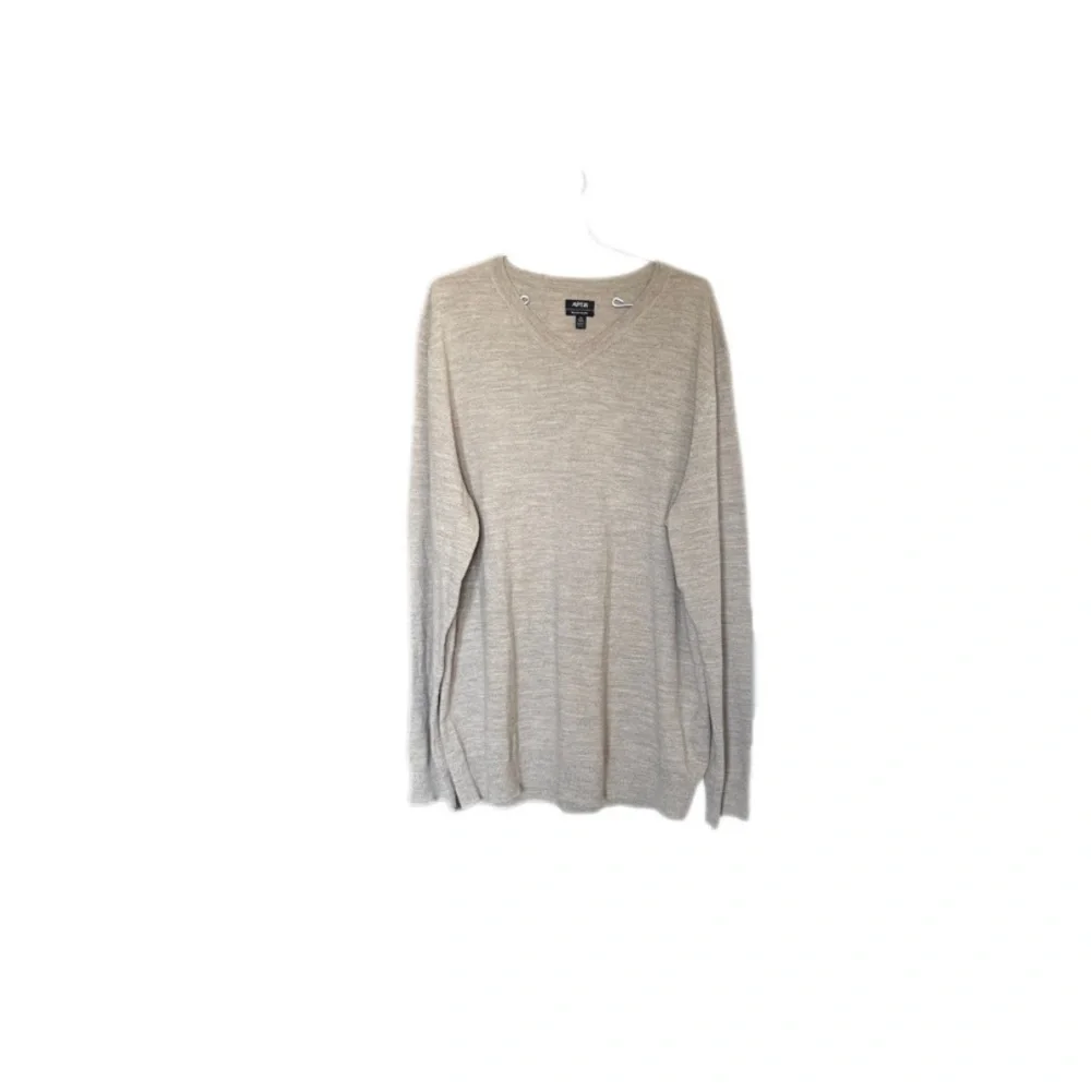 Apt 9 Merino Wool Blend Oatmeal Gray Long Sleeve V Neck Sweater Men’s XXL Tall